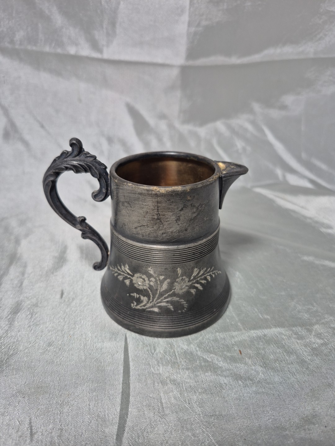 Vintage Empire Silverplate Quadruple Plate Creamer with Etched Flowers