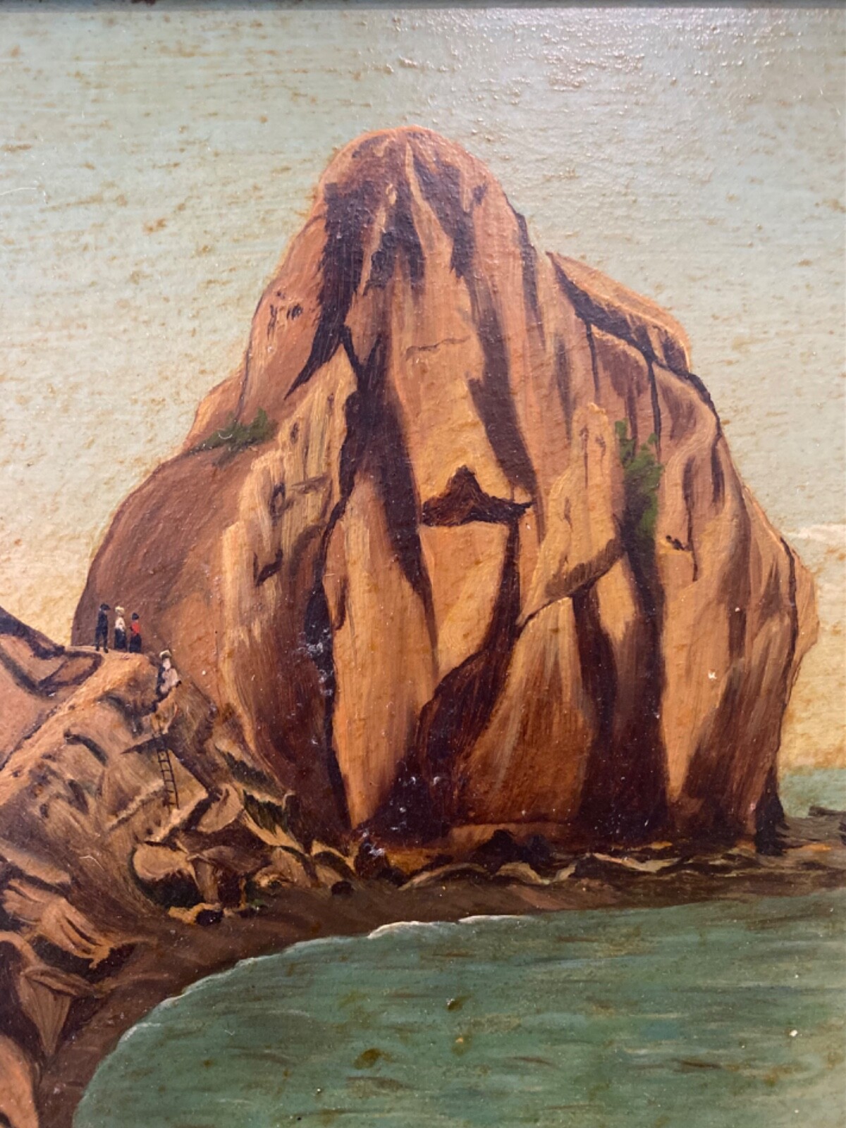 🔥 Antique Old 19th c. American Folk Art Nautical Ship Seascape Oil Painting