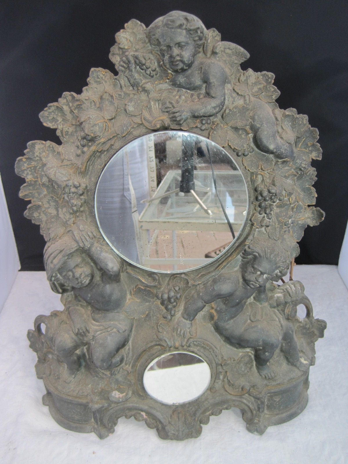 Gothic Mirror Antique made from American Clock Iron Cast Case Angels Round