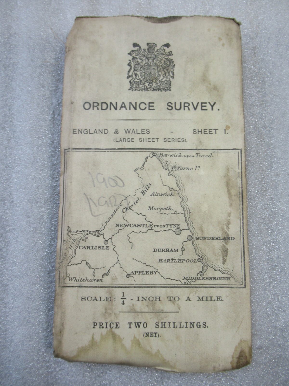 1912 North East England – Vintage Ordnance Survey White Cover Cloth Map Sheet 1