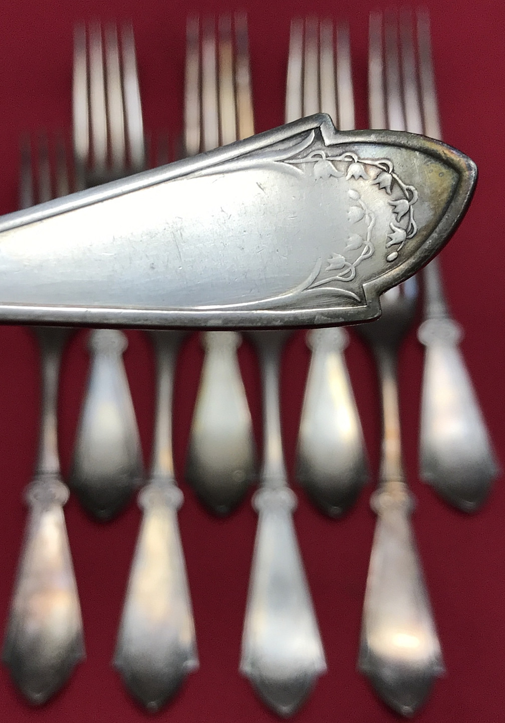 9 Pc 1879 PRINCESS Silverplated 7″ DINNER FORKS by Rogers Smith & Co