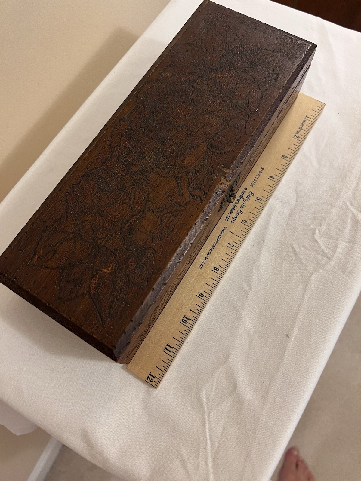 Antique 1913 Personalized Pyrography Folk Art Wood Keepsake Box Handmade