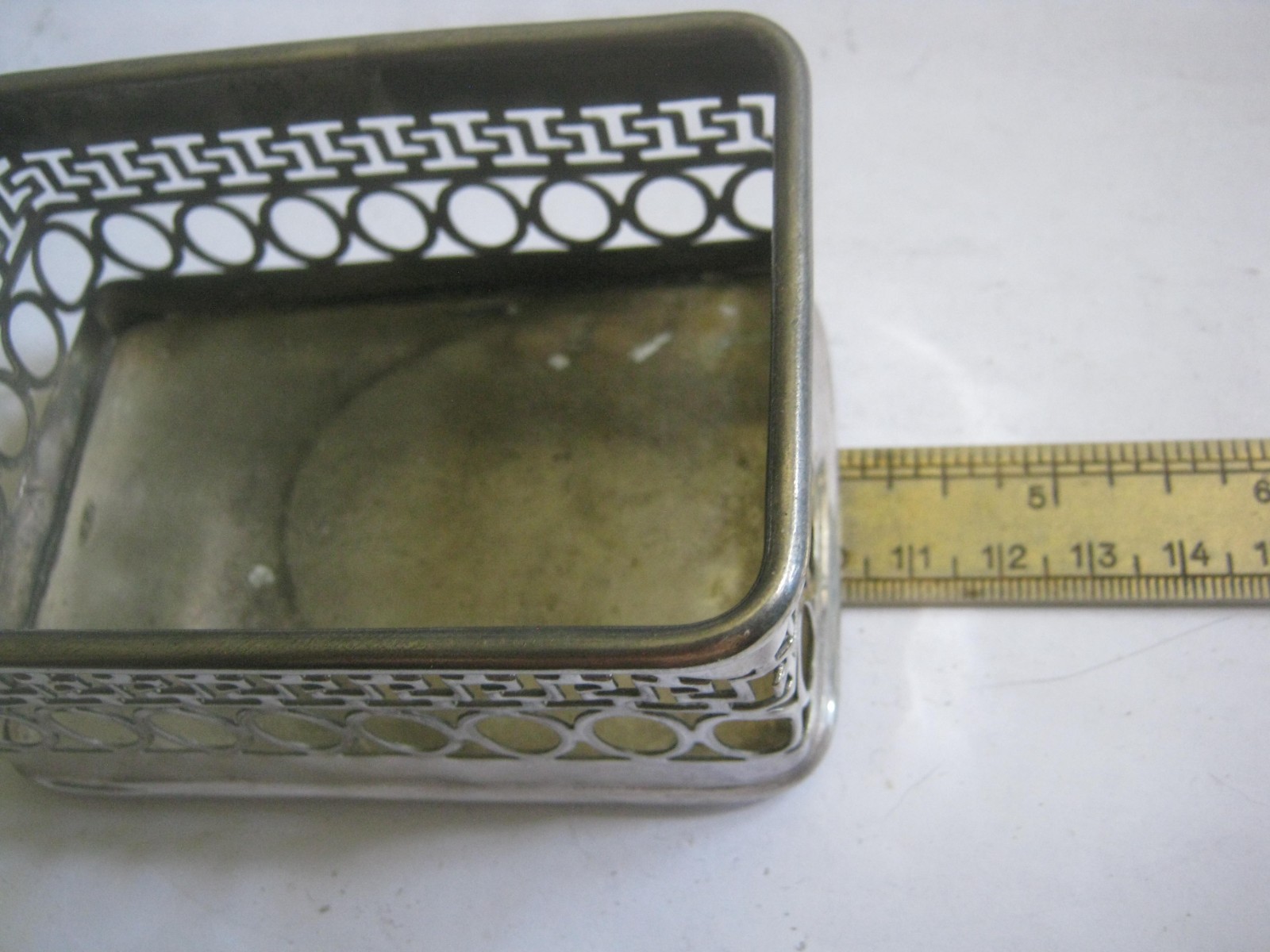 Silver Plated Rectangular Caddy for Sweetener, Salt & Pepper etc. Greek Key Rim