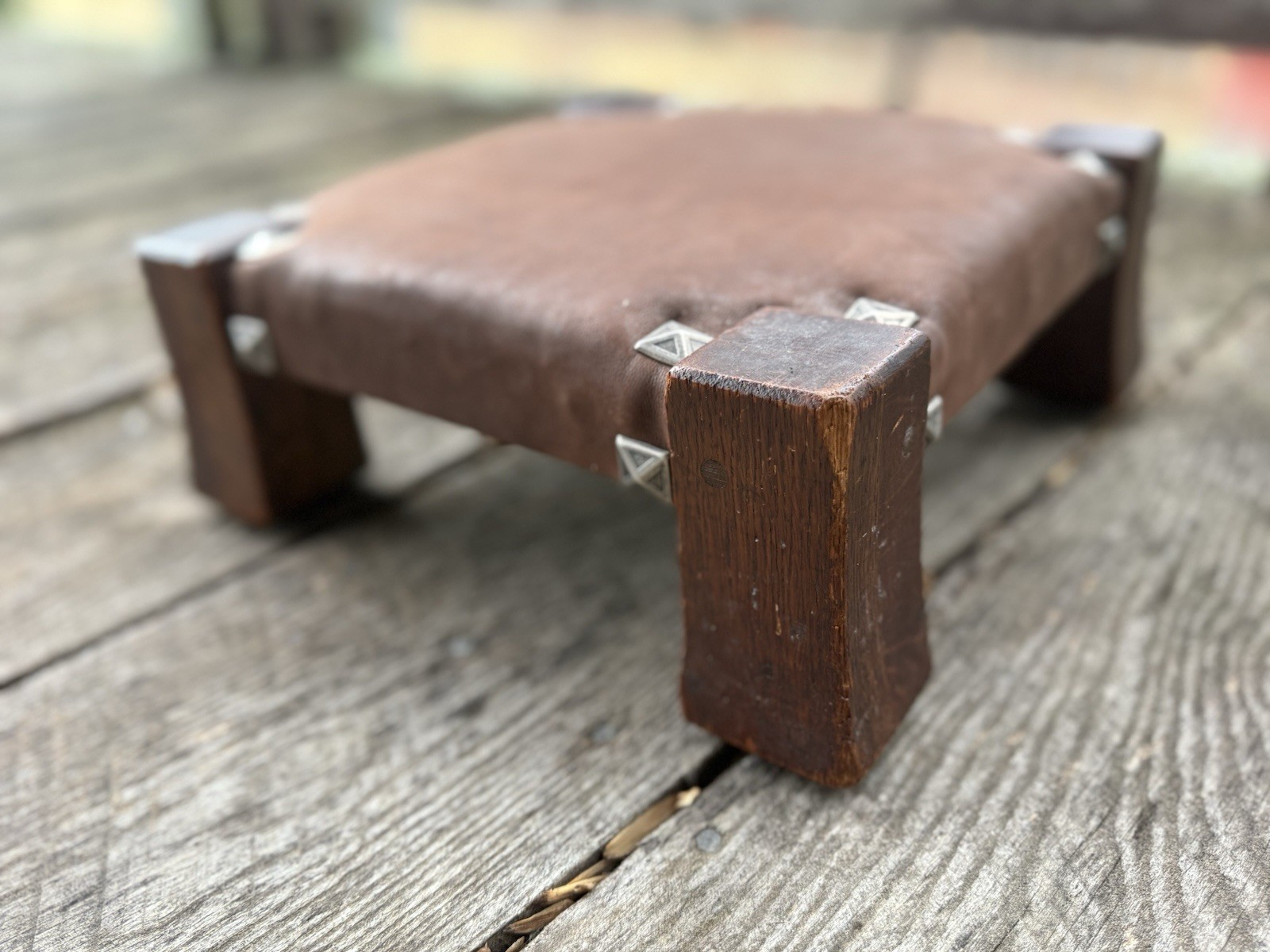 Signed Gustav Stickley Monk’s Footstool #389 Arts & Crafts Oak Leather