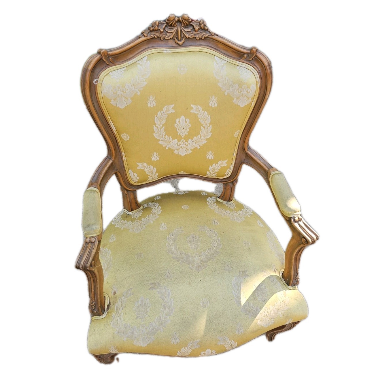 19th Century French Imperial Napoleonic Chair Handcarved Silk Upholstery Antique