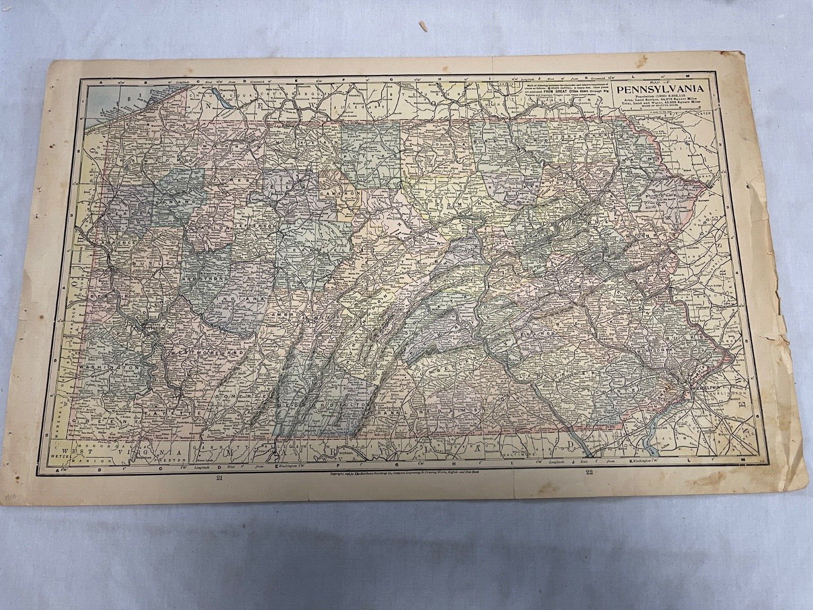 Antique all Original! Lot of (11) Pennsylvania State Maps 1900-1920s – 6075