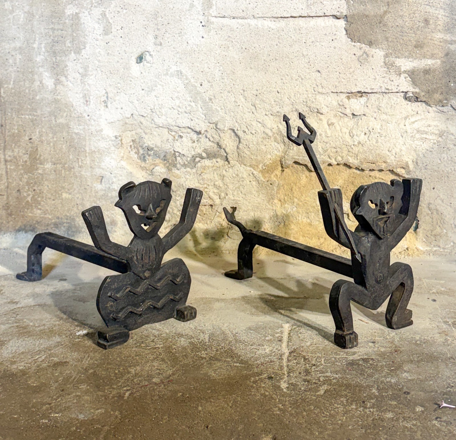 Swedish Devil Andirons, Attributed to Eskil Björklund 1960s cast iron