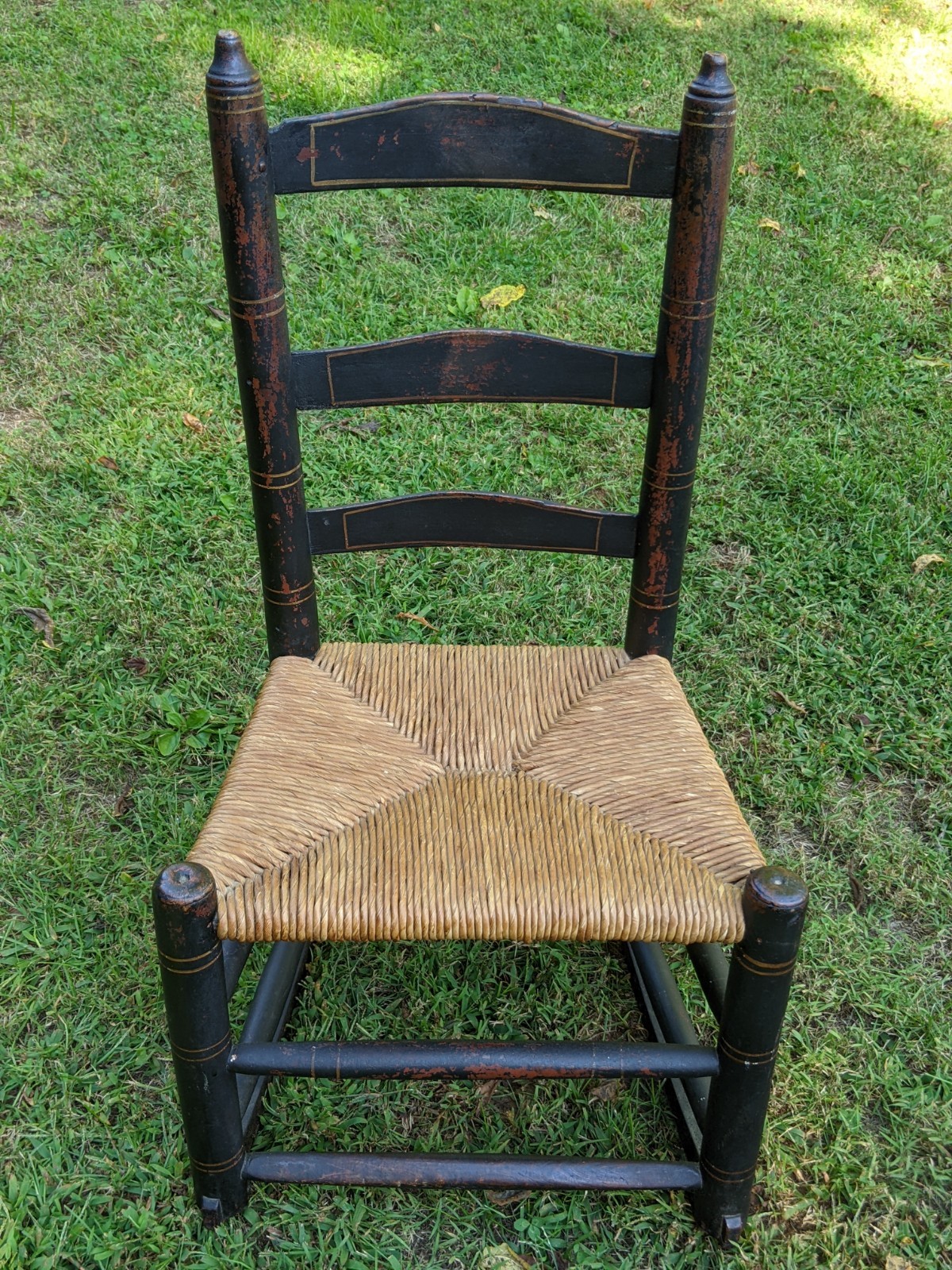 Antique Early American 29″ Child’s Ladder-Back Hitchcock Rush Seat Rocking Chair