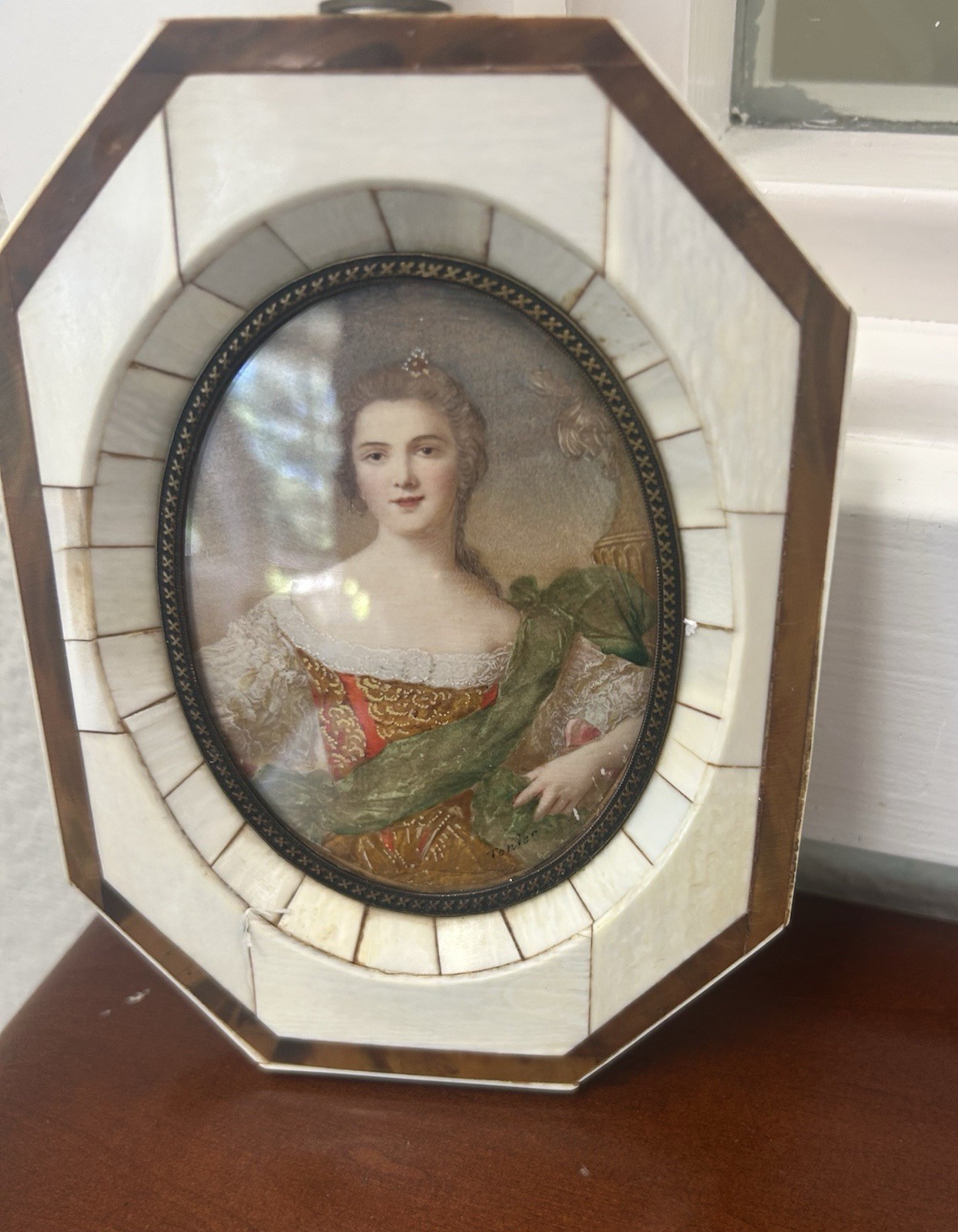Antique Victorian Era 1800’s Octagonal Framed Royal Lady Mini Portrait