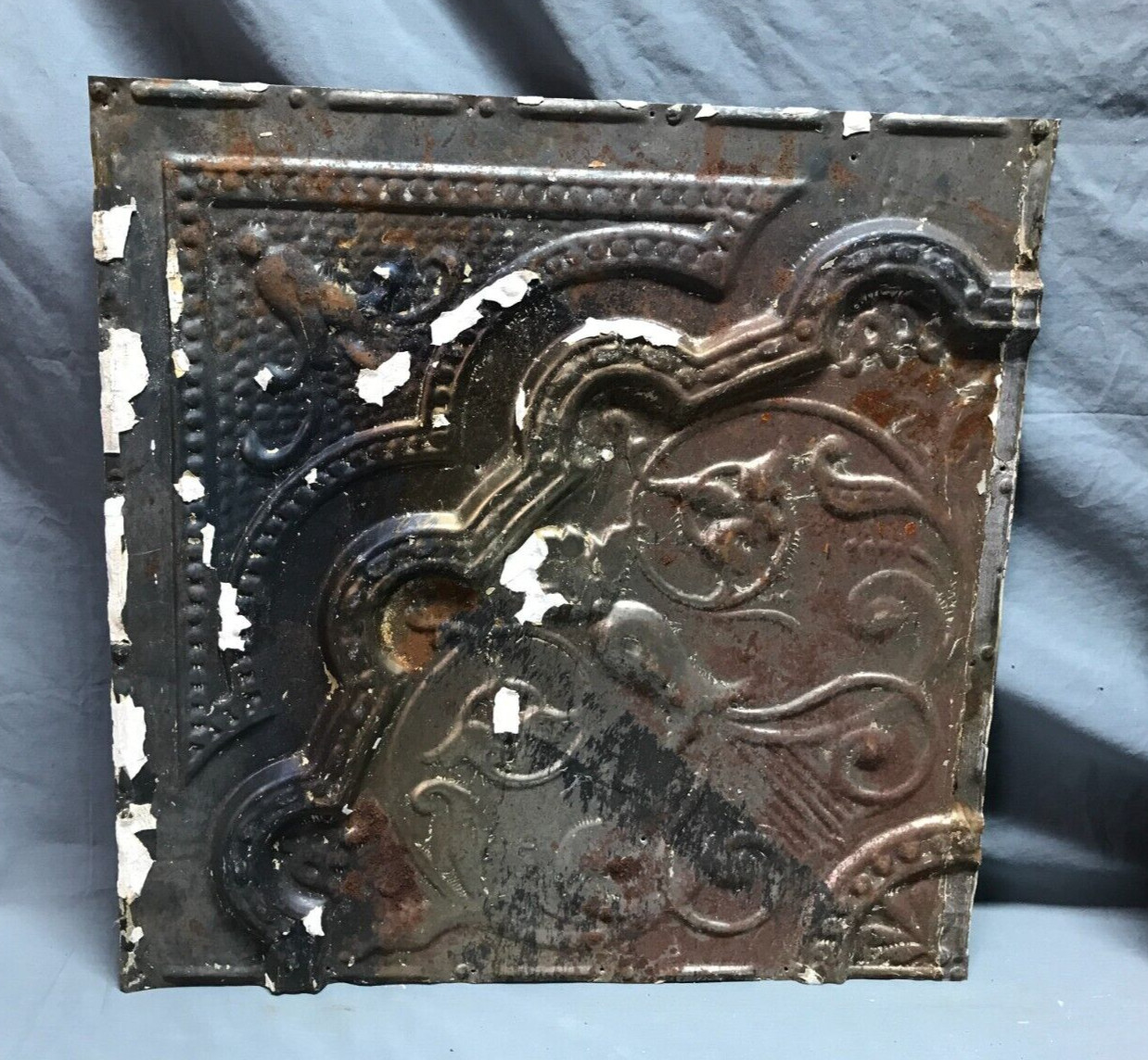 Antique VTG Decorative Pair Tin Ceiling Panels 19″ SQ. Arts & Crafts Old 713-24B