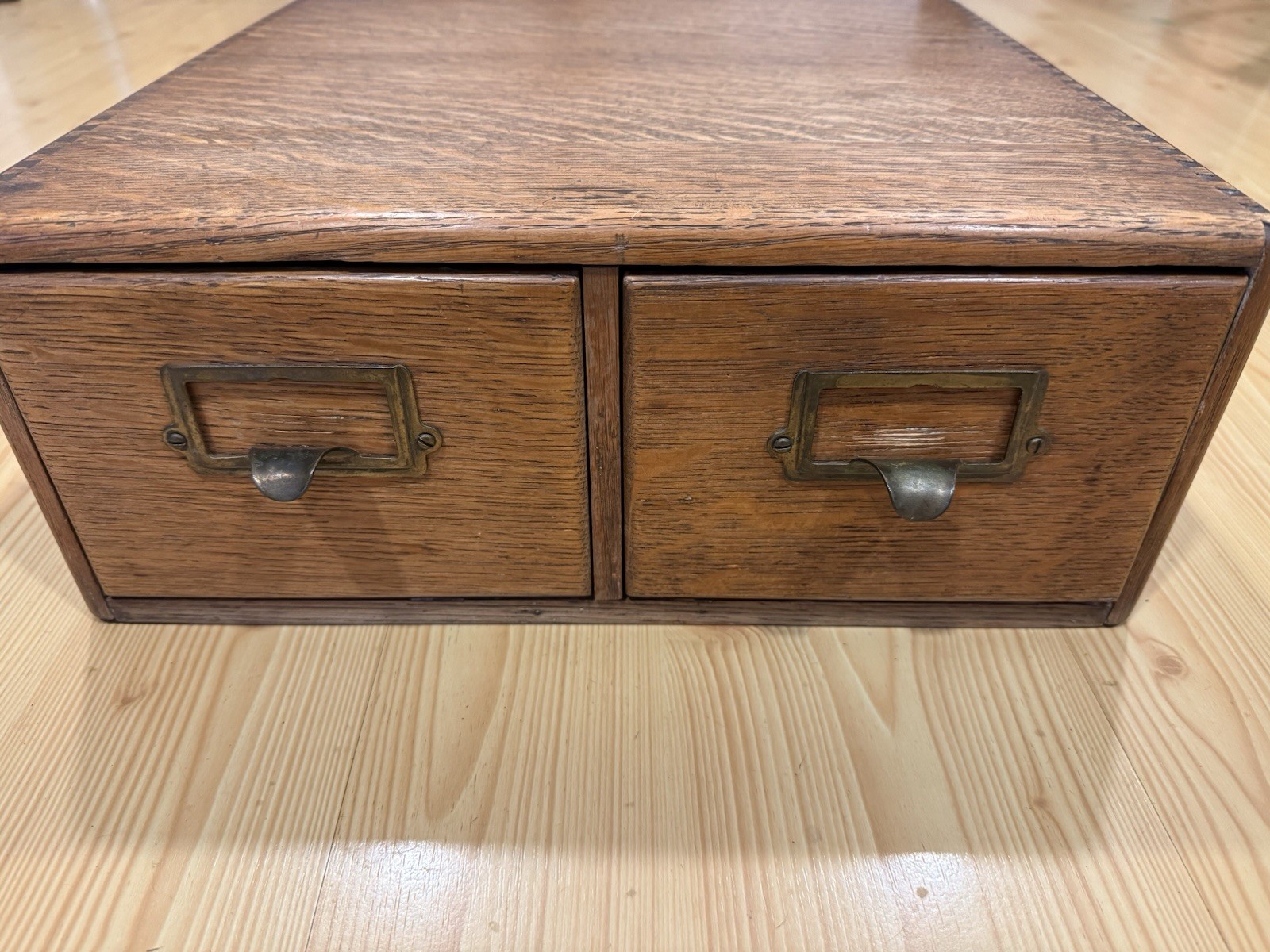 Antique Quarter Sawn Oak 2 Drawer Library Card Catalog File Cabinet Farmhouse