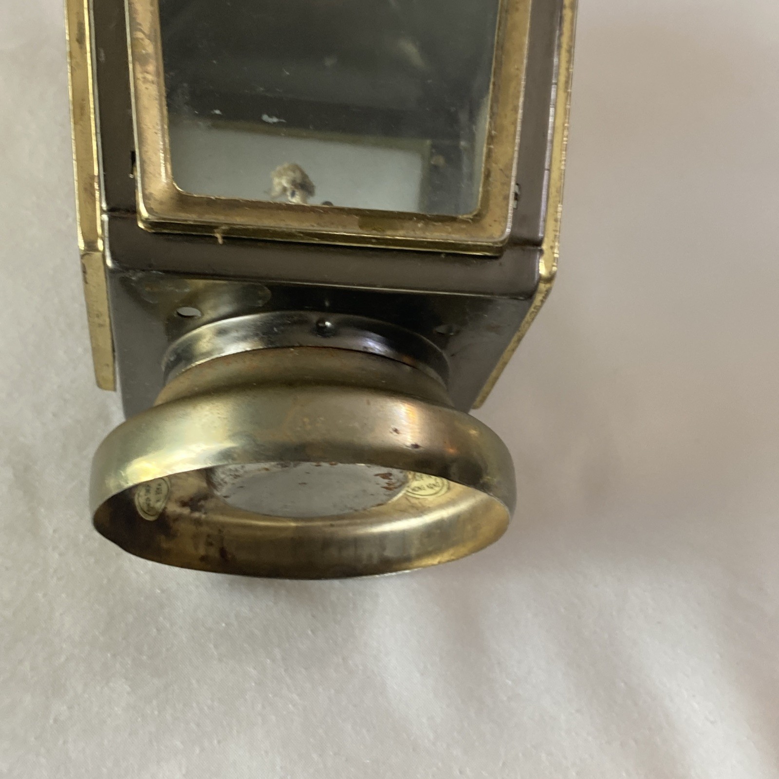 Vintage Kerosene Lamp Maritime Oil Lantern Four Glass Panels Brass Frame Works