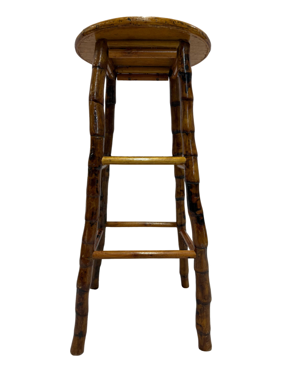 Mid-Century Kenian-Style Bamboo 30″ Bar Stool w/ Segmented Legs & Footrest