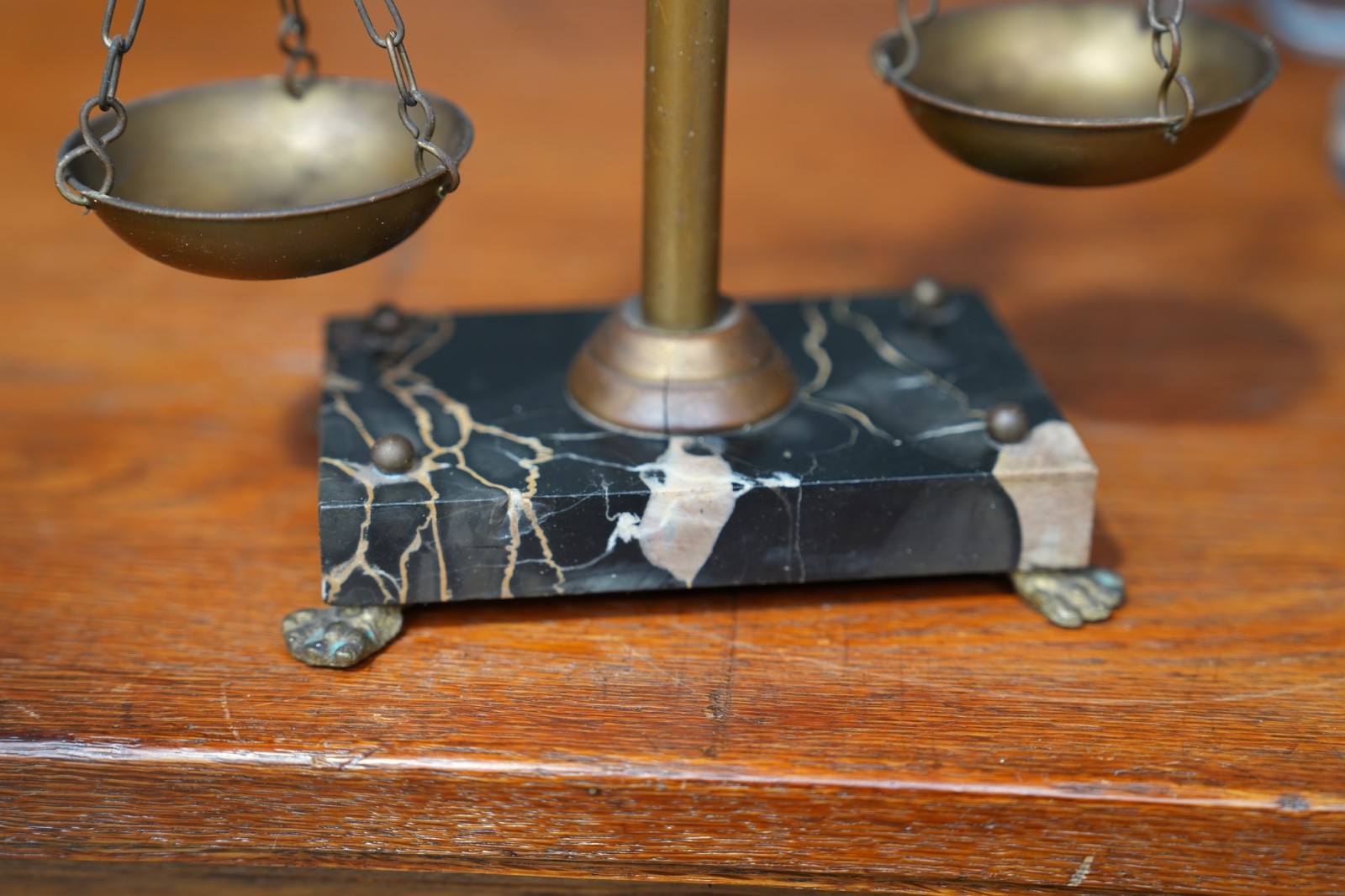 Antique Balance Scale Brass Marble Base Desk Claw Foot gold legal vintage