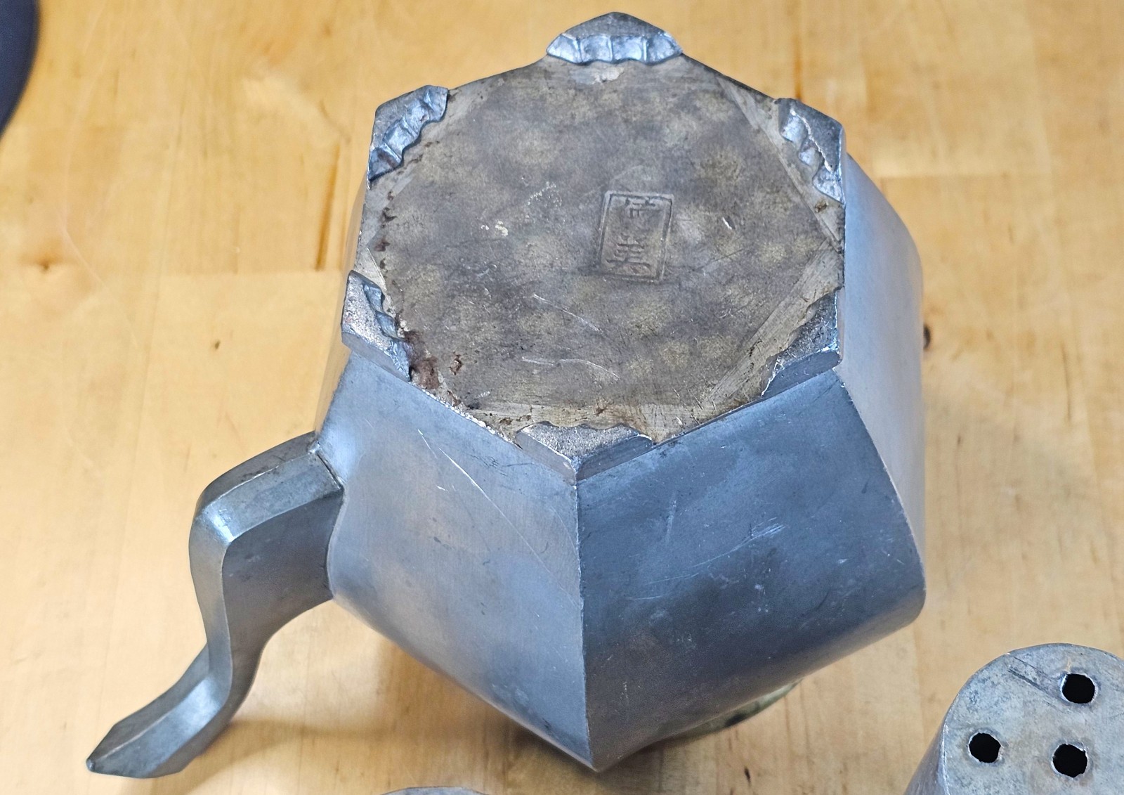 Qing Republic Chinese Pewter Brass Paktong Scholarly Teapot Makers Mark