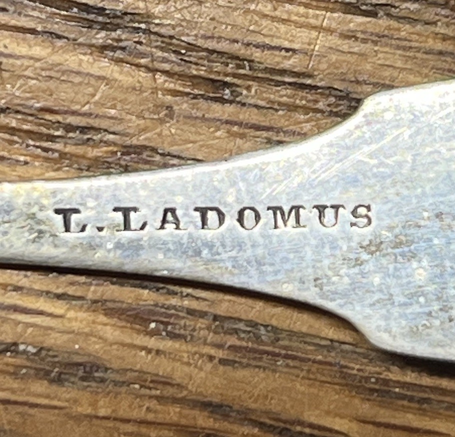 American Coin Silver Salt Spoon L Ladomus Phila 1843-1850 Monogram