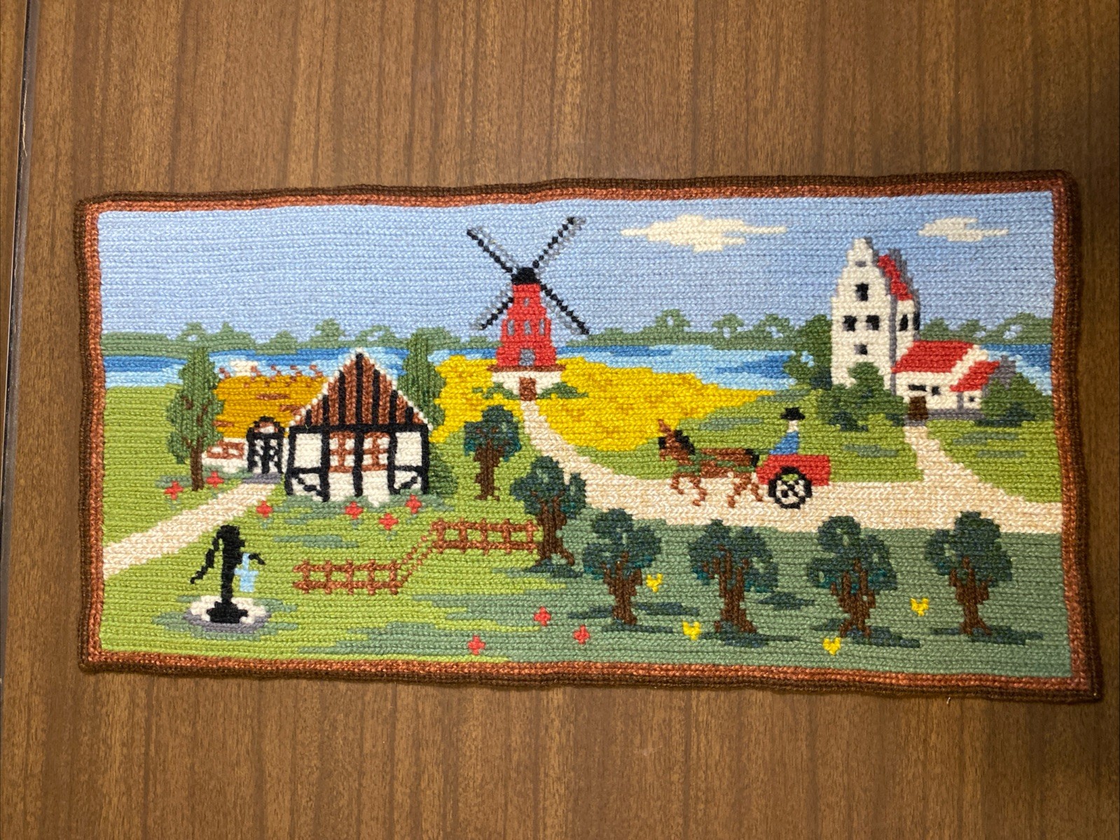 Vtg Swedish Nordic Farmland Traditional Tapestry Woven Needlework 19 x 9.5”