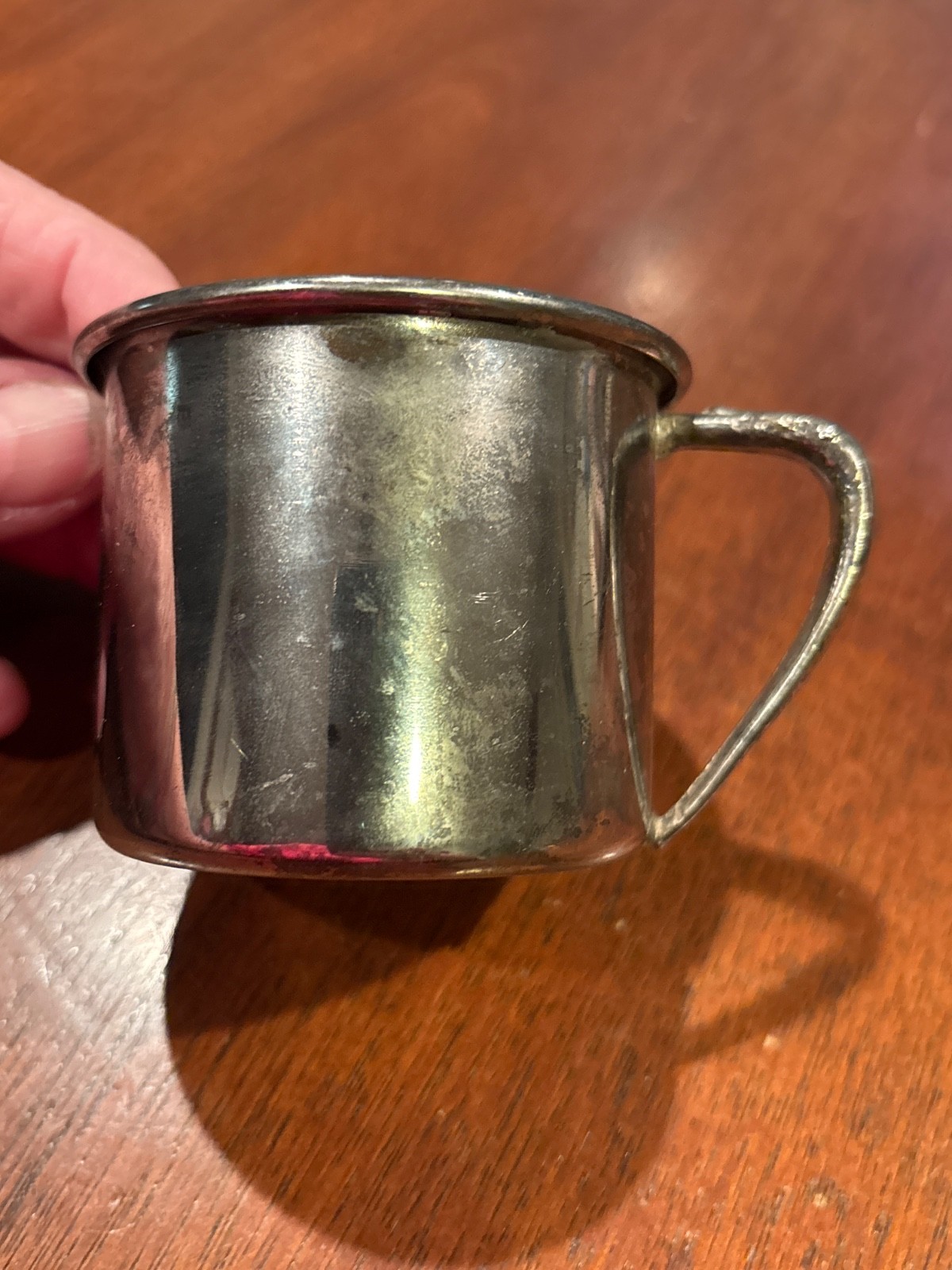 ANTIQUE Silver Plate Baby Cup Mug Plain/FANCY HANDLE Classic