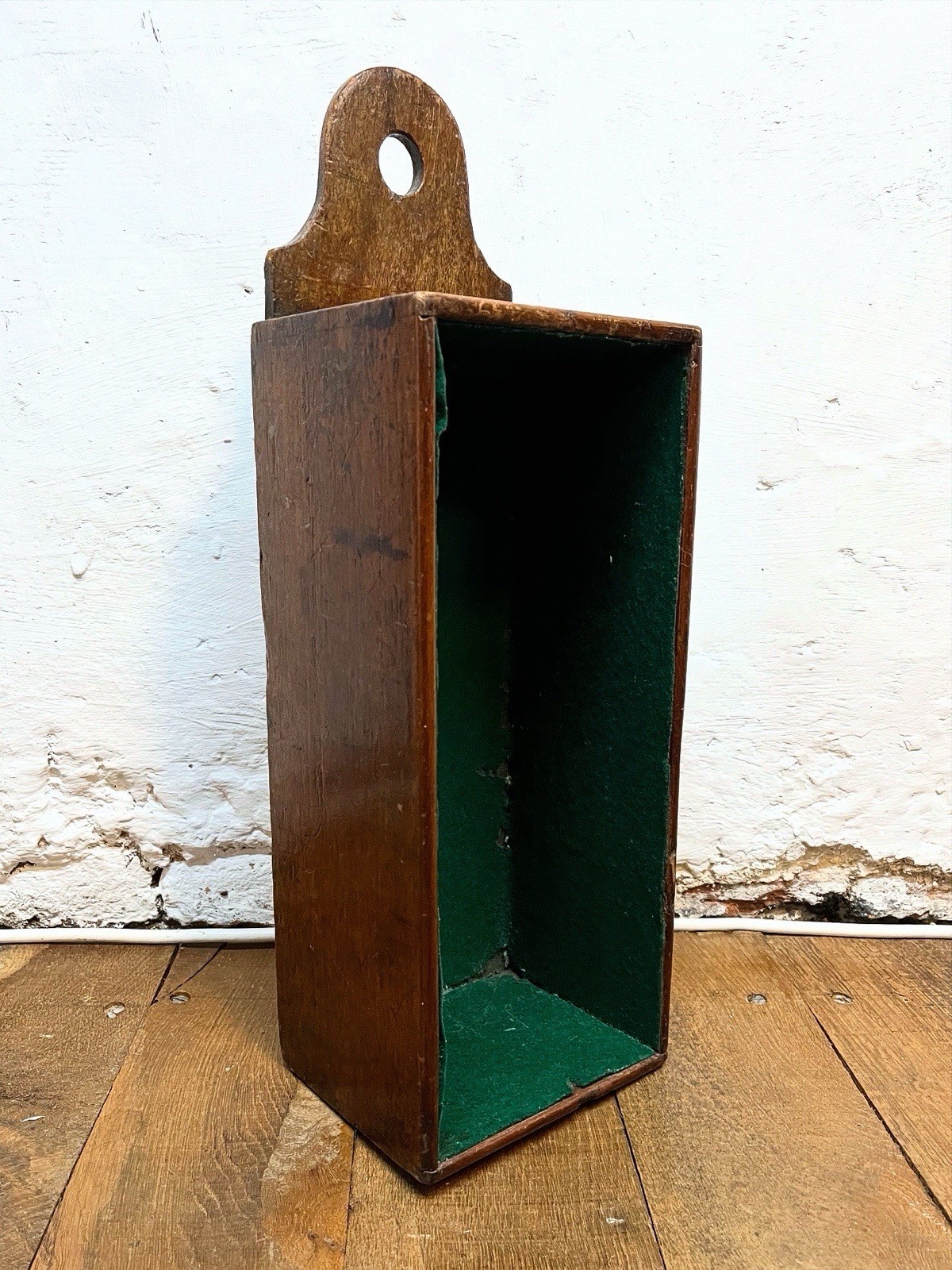 19th Century Wall-Hanging Candle Box Mahogany Hardwood with Shaped Crest