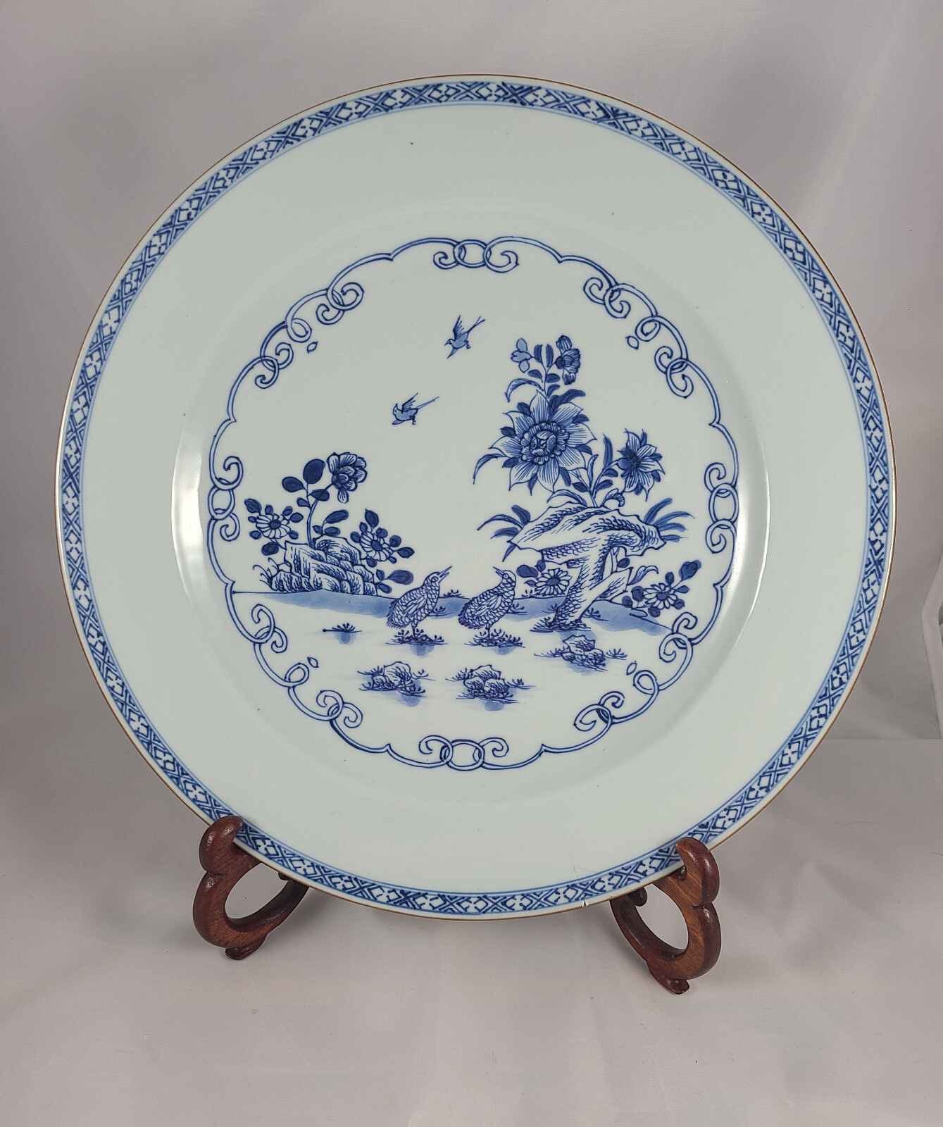 Lovely 18th C Chinese Porcelain Yongzheng / Qianlong Period Charger Birds 12.5″