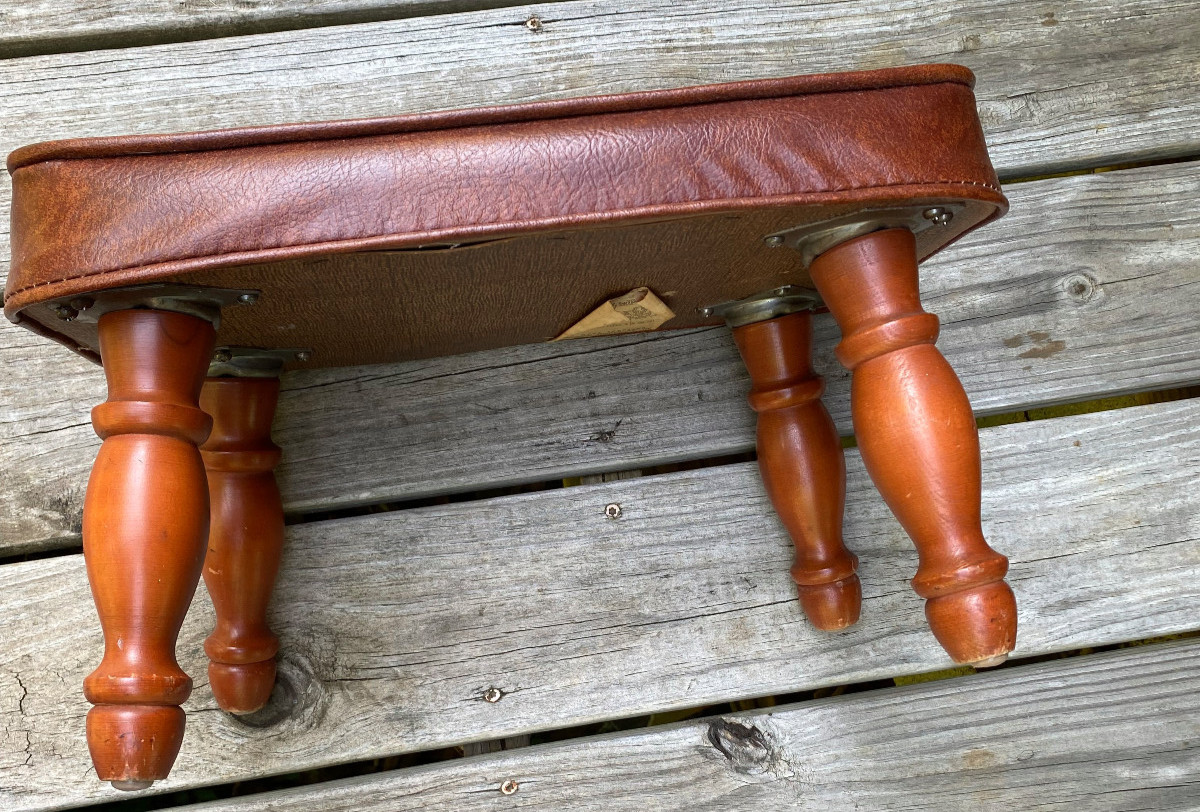 Vintage Brown MidCentury Babcock Phillips Corp Wood Leg Foot Stool MCM Foot Rest