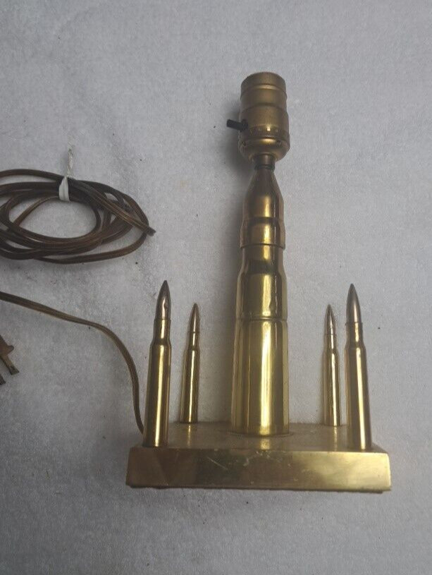 Vtg WW2 Trench Art ? Brass Lamp Various Bullets Man Cave