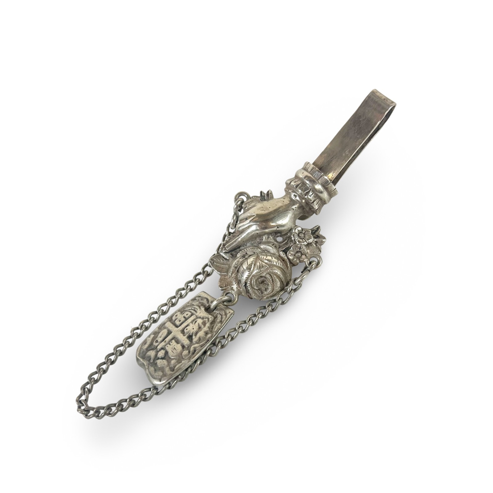 19th century sterling silver chatelaine clip brooch and chain