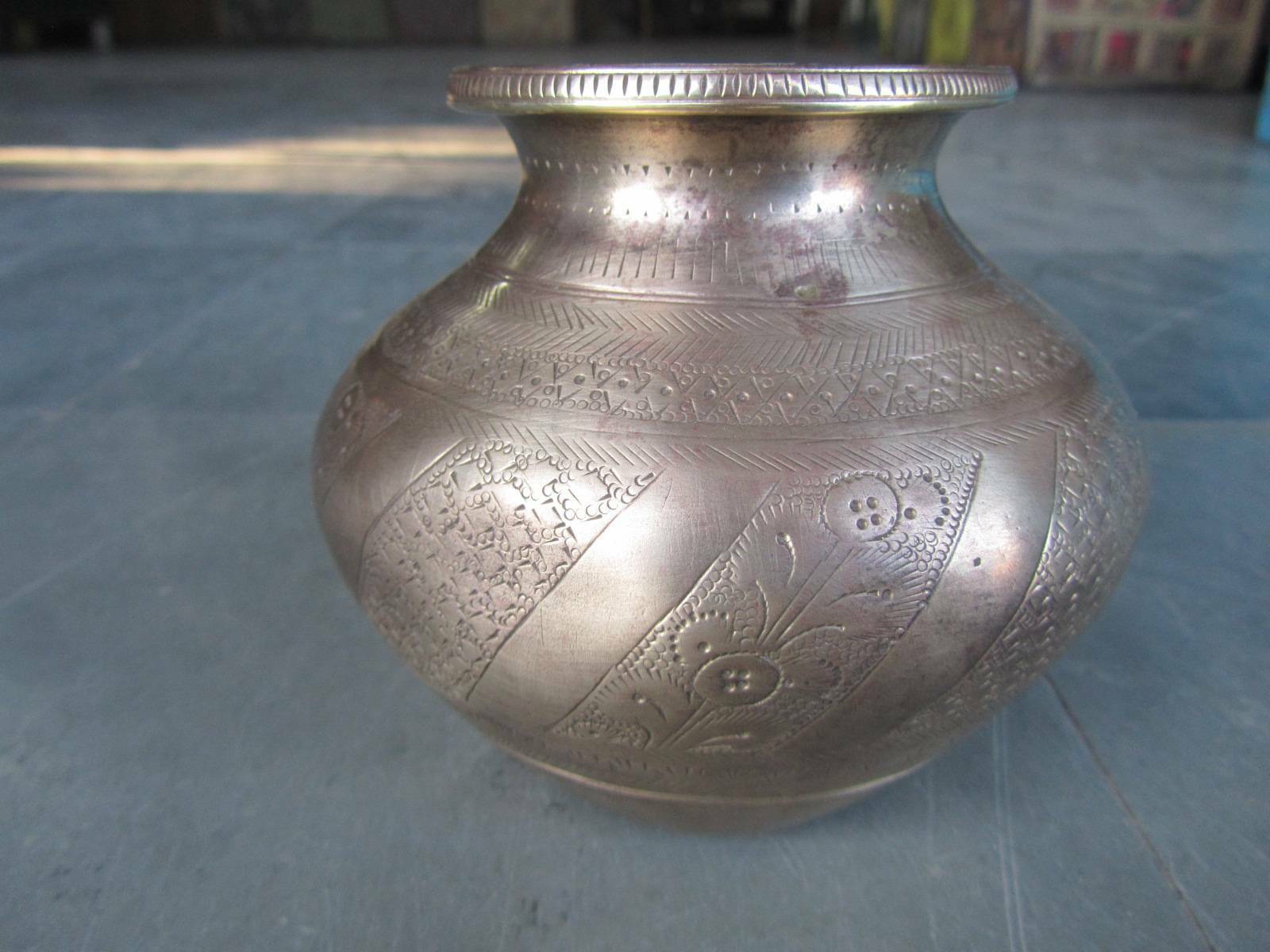 Old Brass Solid Heavy Handcrafted Inlay Engraved Fine Quality Holy Water Pot