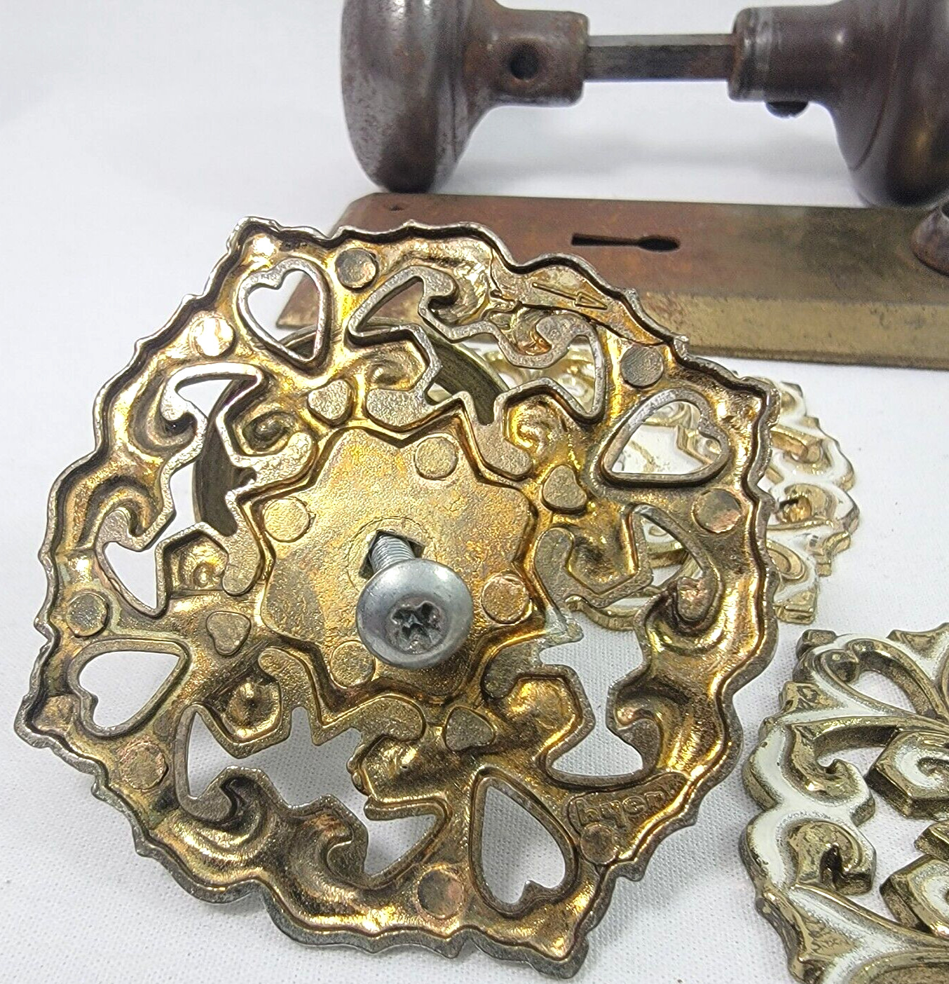 Antique Hardware Drawer Pulls Door Handles Keys Ornate Brass cast iron Parts lot
