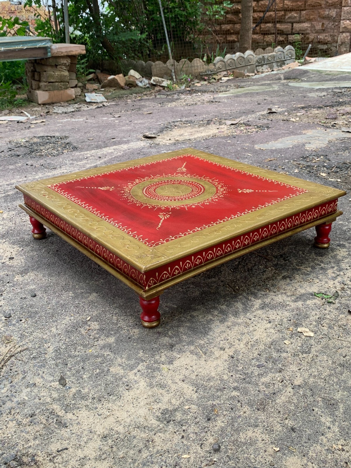 Beautifully Painted Wooden Chowki decorative Home Decor Table Top Bench Stool