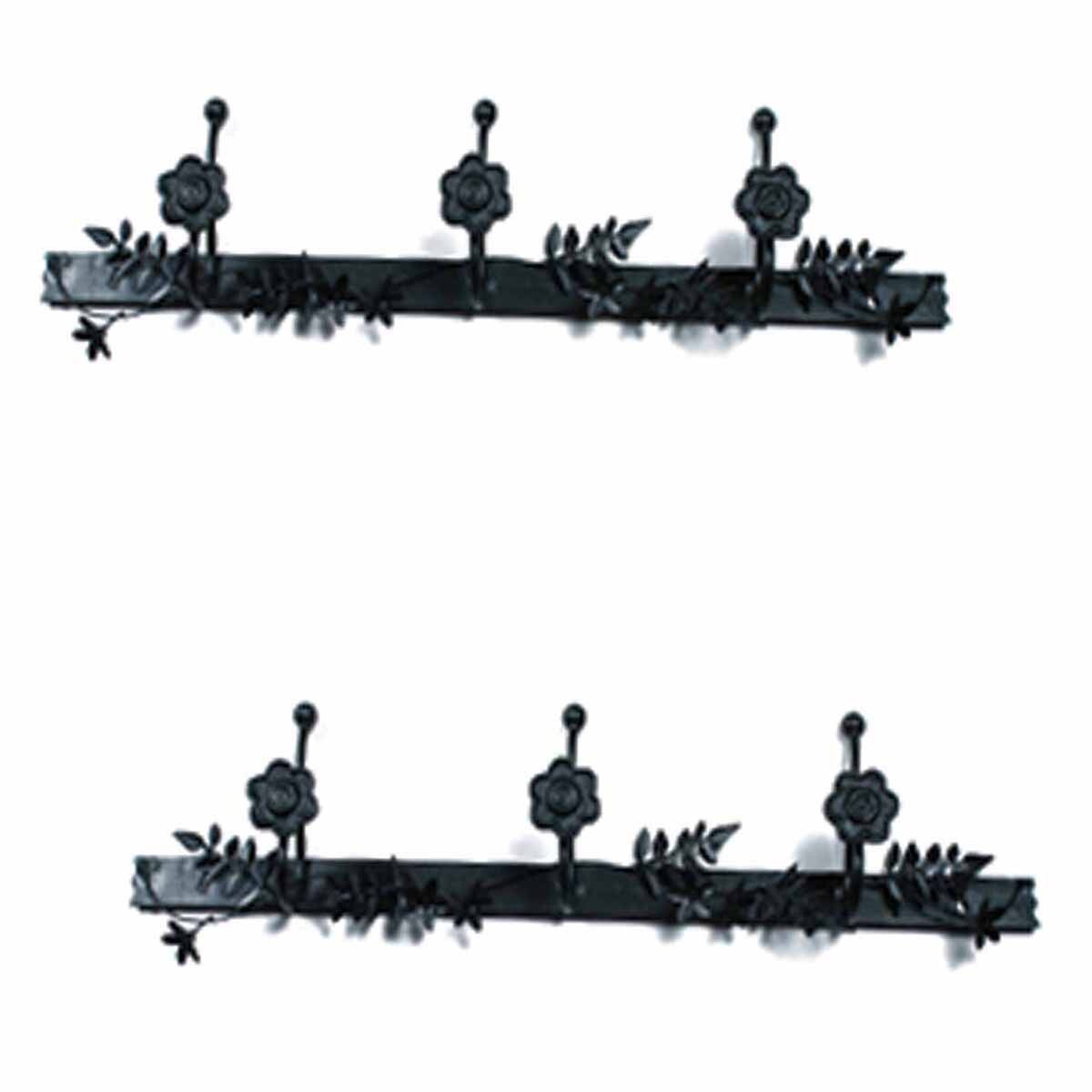 Decorative Triple Hook Black Rose Wrought Iron Pack of 2 | Renovator’s Supply