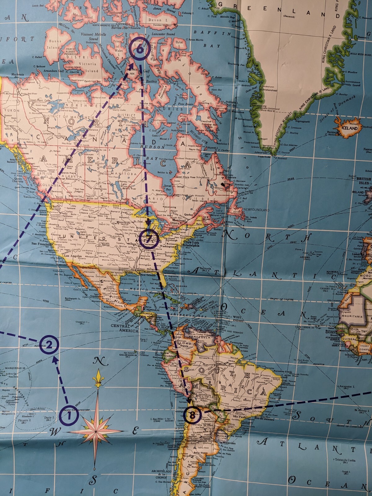 VTG Hammond’s International Map of the World 50×33 in, Marked, Folded