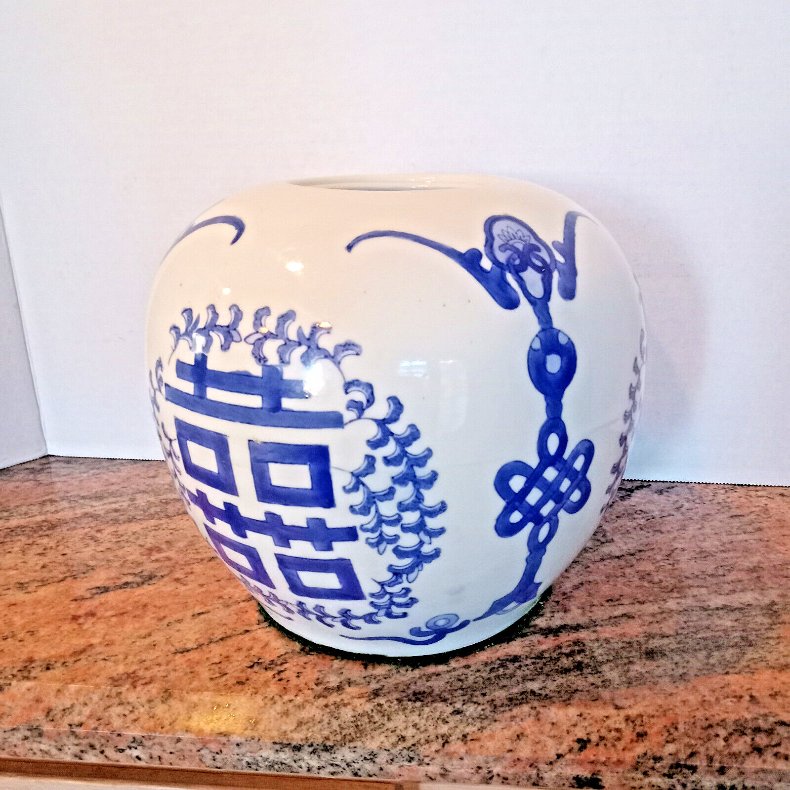 Chinese Antique Blue on White Melon Jar no Lid 9″ High Without Lid
