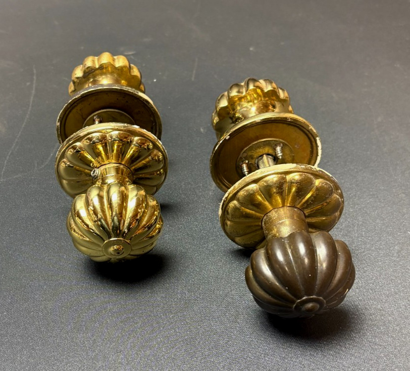 Pair of Vintage 2″ Fluted Brass Entry Door Knob Sets