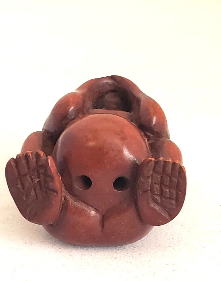 Monkey Netsuke Speak No Evil Carved Boxwood 5518