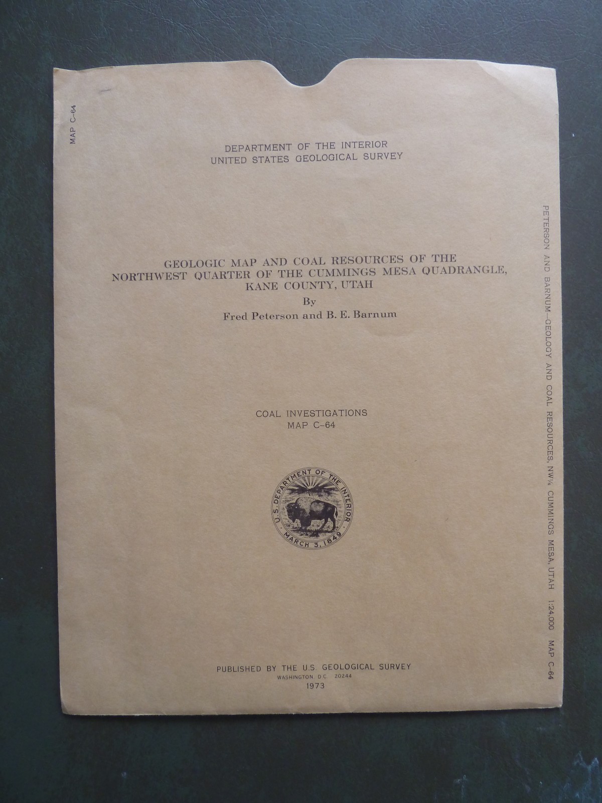 USGS Map C-64 Geology, Coal, Cummings Mesa Quad, Kane County, Utah.1973