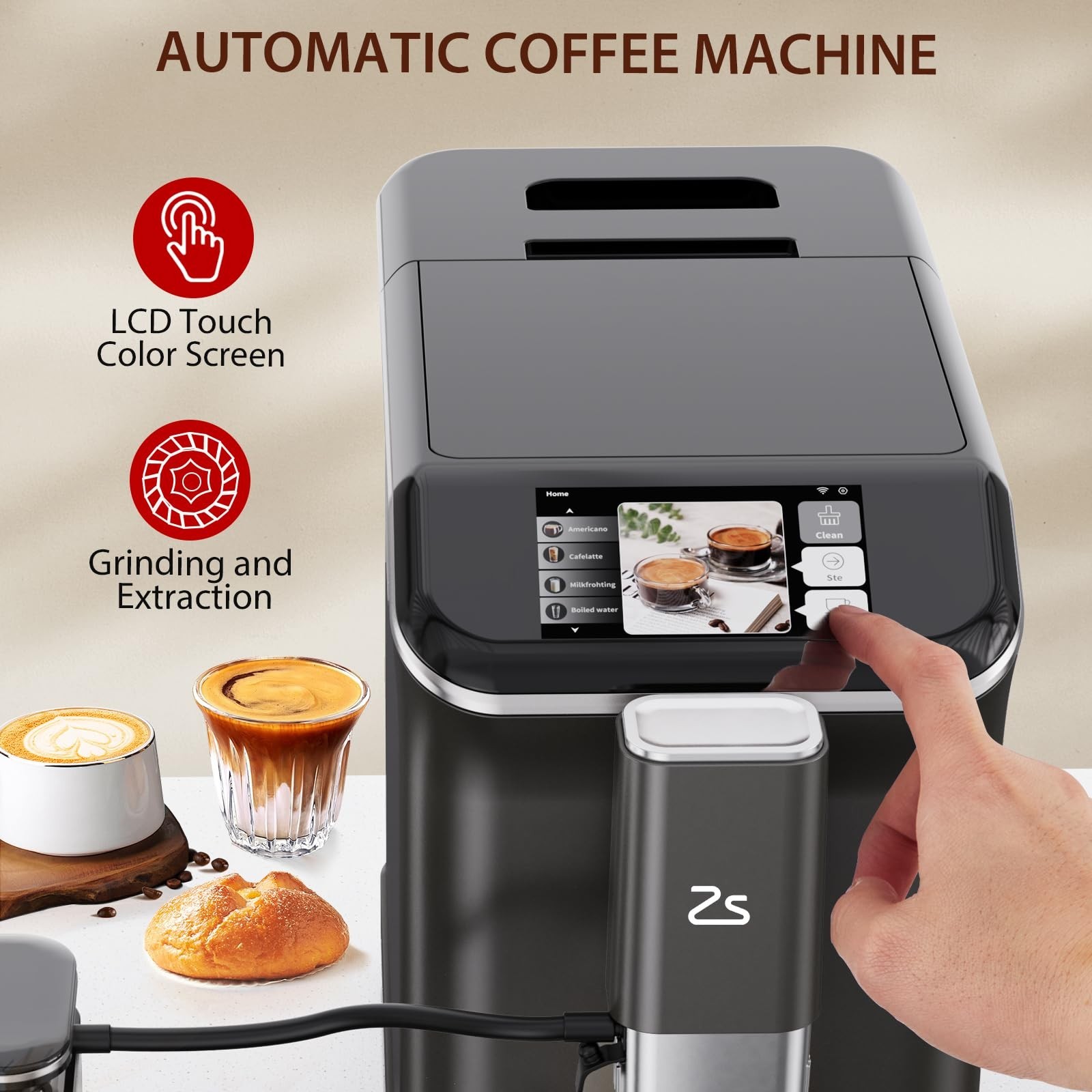Fully Automatic Espresso Machine, 20 Bar Cappuccino Latte Machine With Optimi…