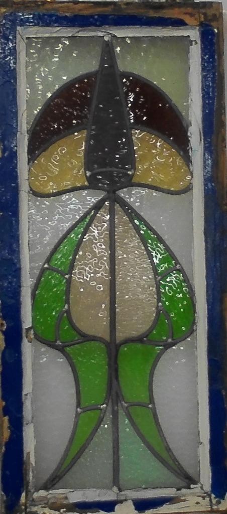 TALL PRETTY LARGE OLD ENGLISH LEADED STAINED GLASS WINDOW 13 1/2″x 30″