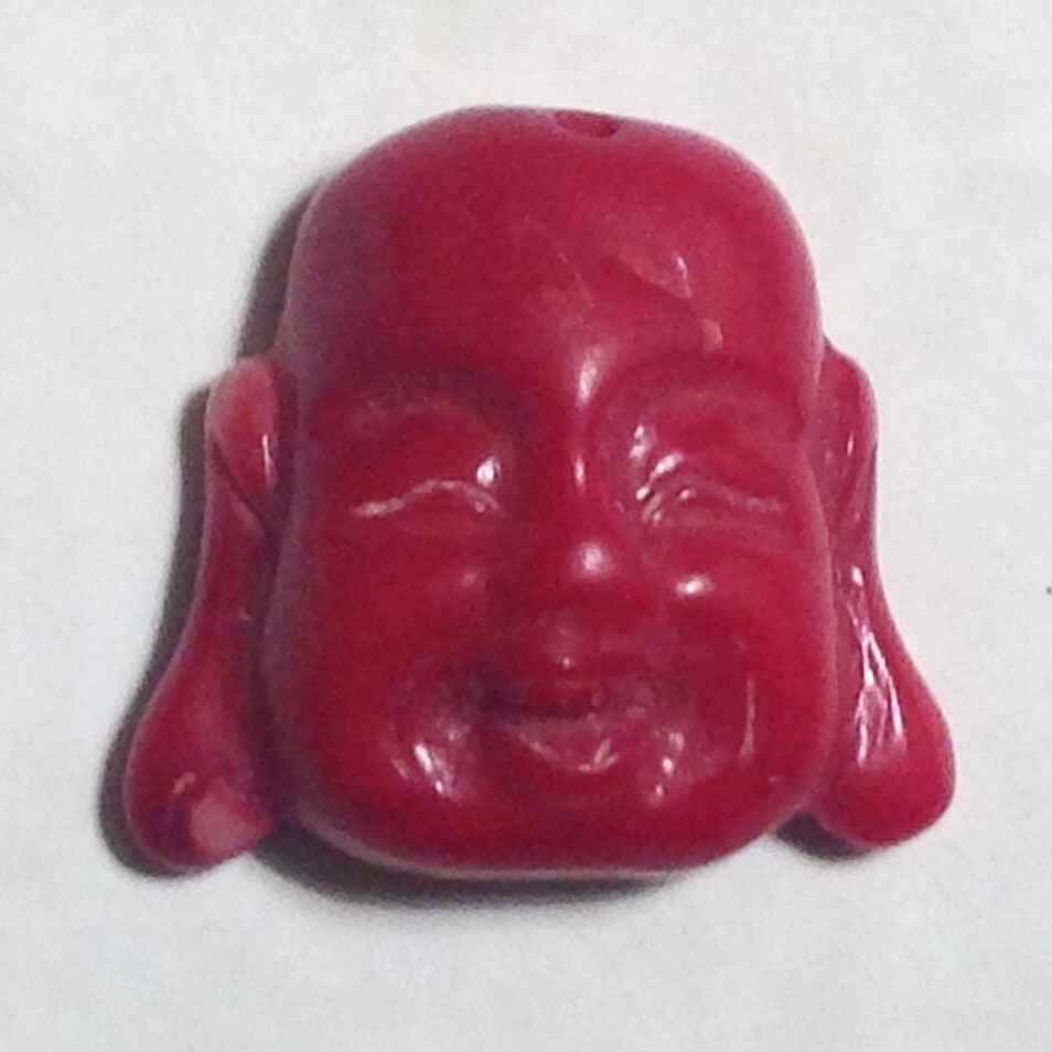 ~ VINTAGE CHINESE CARVED RED CORAL PENDANT ~ FACE OF THE HAPPY BUDDHA