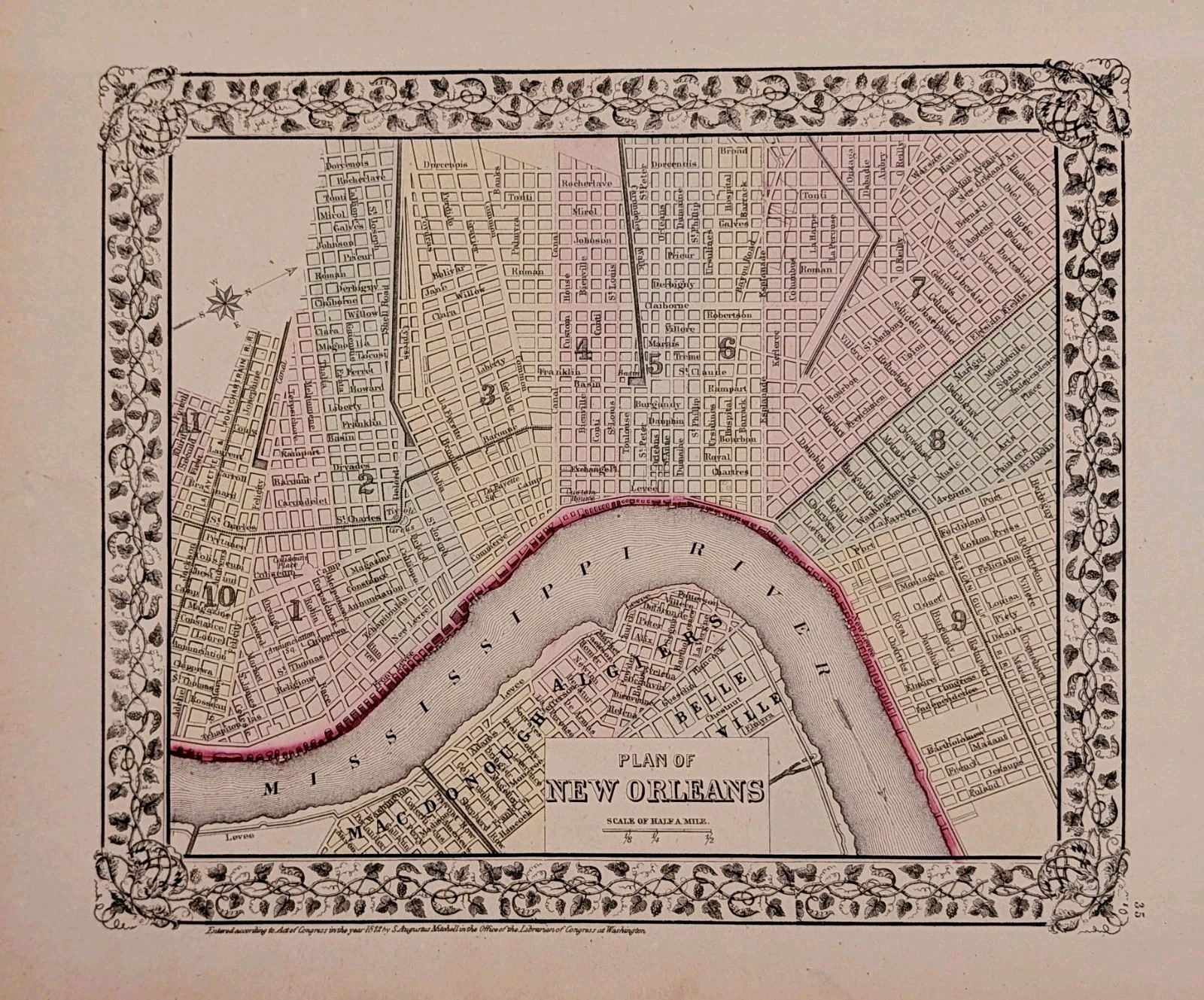 1873 Plan of New Orleans Map ORIGINAL French Quarter – Garden District