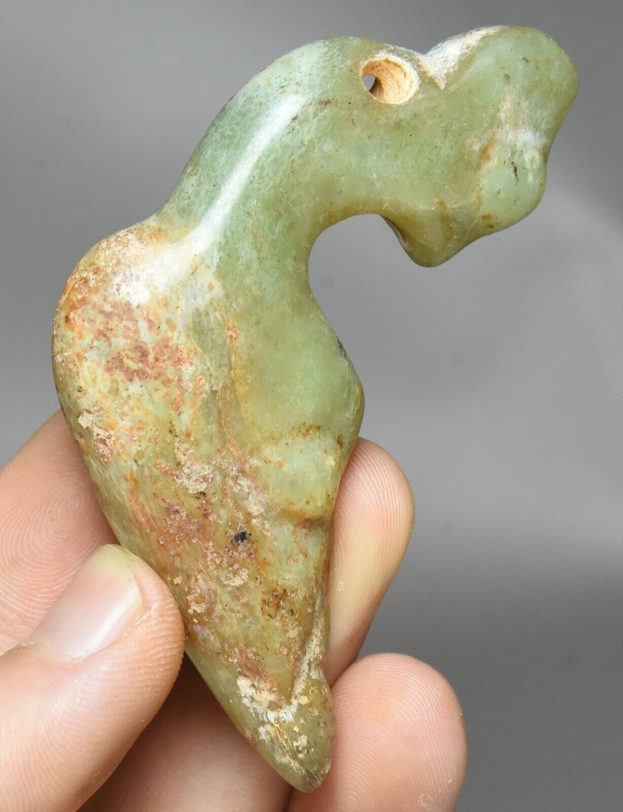 7CM China Hongshan Cultue Old Jade Carve Beast Face Head Animal Amulet Pendant