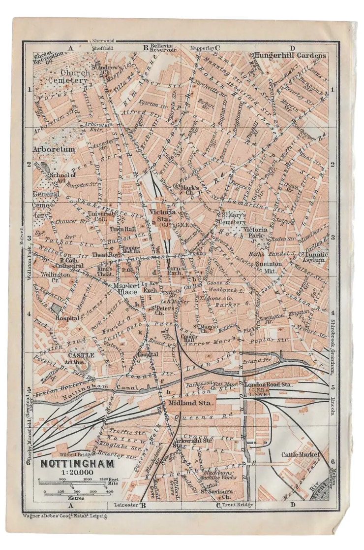 1910 Map of the City of Nottingham England