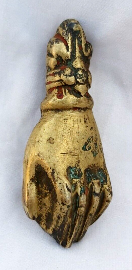 Vintage Antique Handmade Solid Brass Judaica Hand of Fatima Door Knocker Very Ra