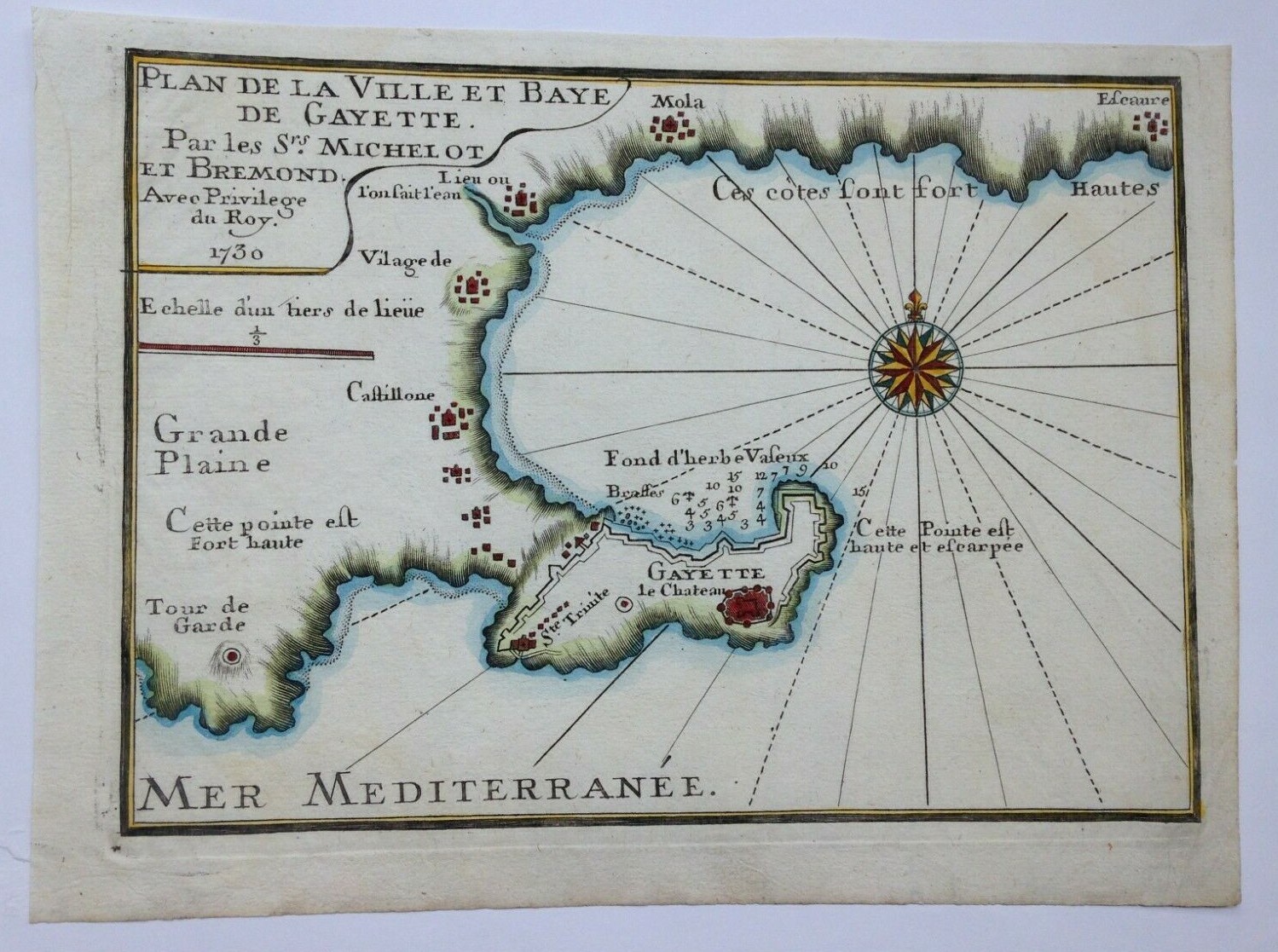 ITALY GAETA 1730 MICHELOT & BREMOND NICE ANTIQUE ENGRAVED SEA CHART