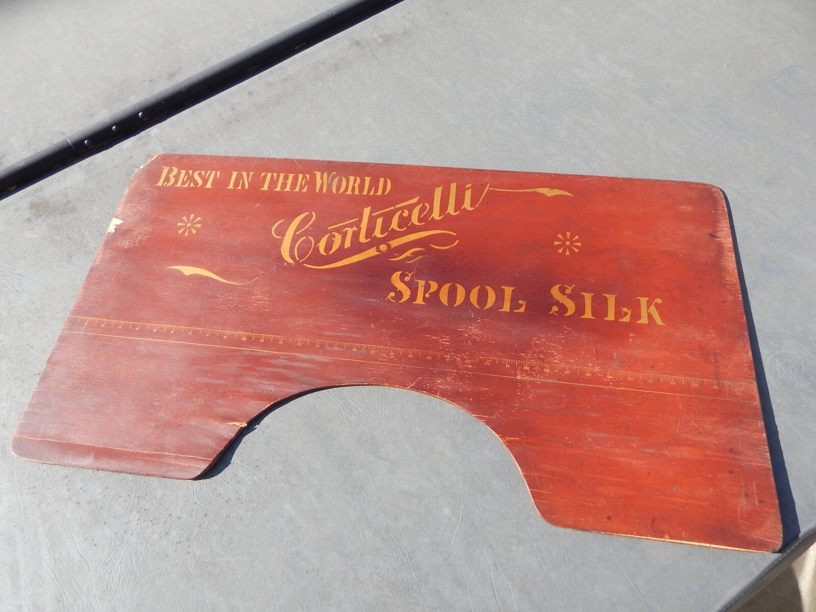 RARE Antique Corticelli Spool Silk Thread Wooden Sewing Lap Board Tray Table Top