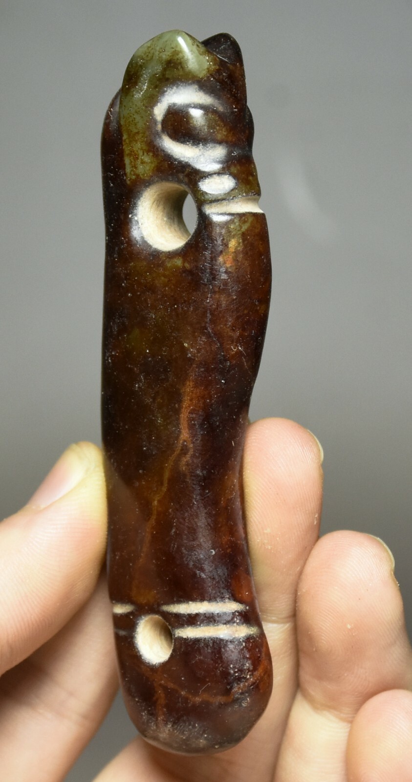 9CM China Hongshan Culture Old Jade Carve Pig Dragon Hook Gou Amulet Pendant