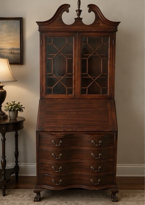 Maddox Mahogany Chippendale Style Secretary Desk with Ball Claw Foot Vintage