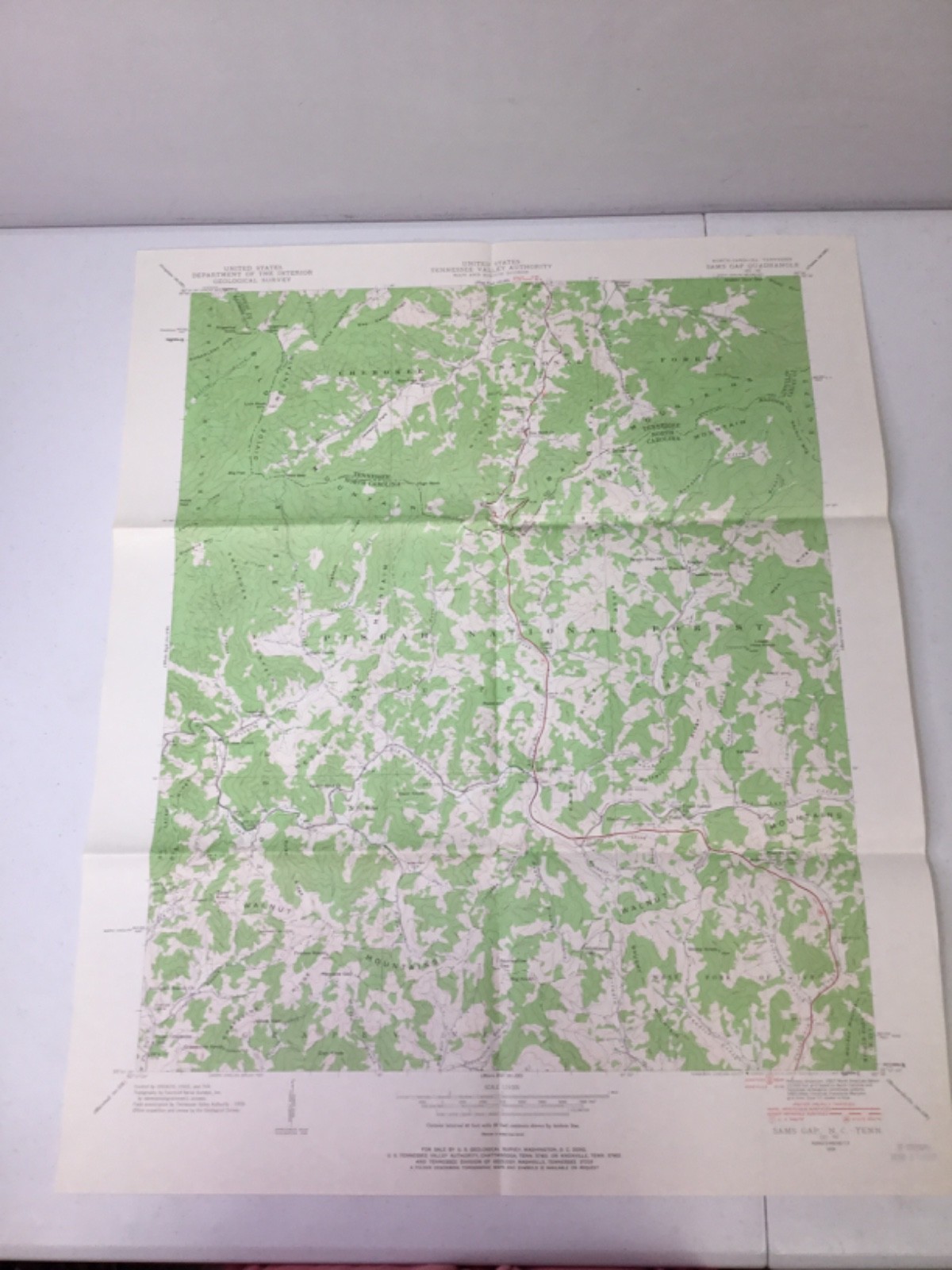 Vintage TVA Topographic Map. 1939 Sams Gap NC-TN, 22″x27″