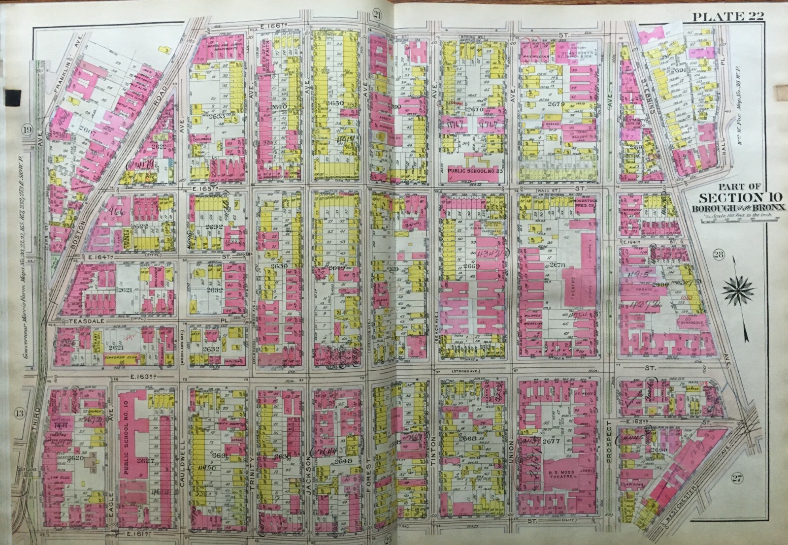 ORIGINAL 1911 MORRISANIA BRONX NY E.161-E.166TH STREET&THIRD-STEBBINS ATLAS MAP