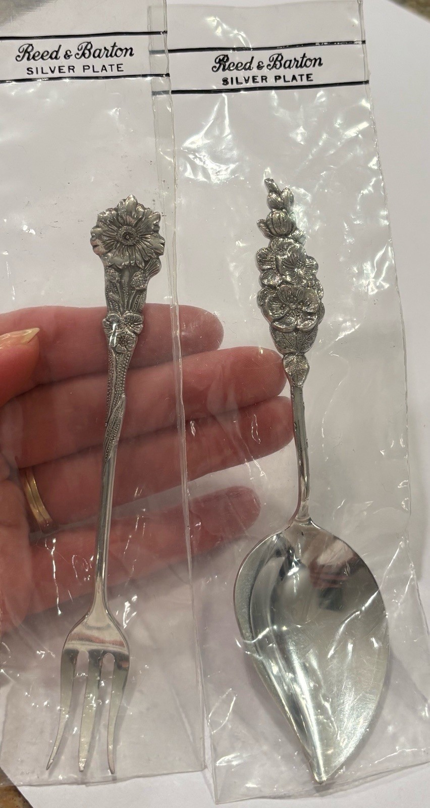 Vintage REED & BARTON Silver Plate Harlequin Floral Condiment Set of 2 unopened